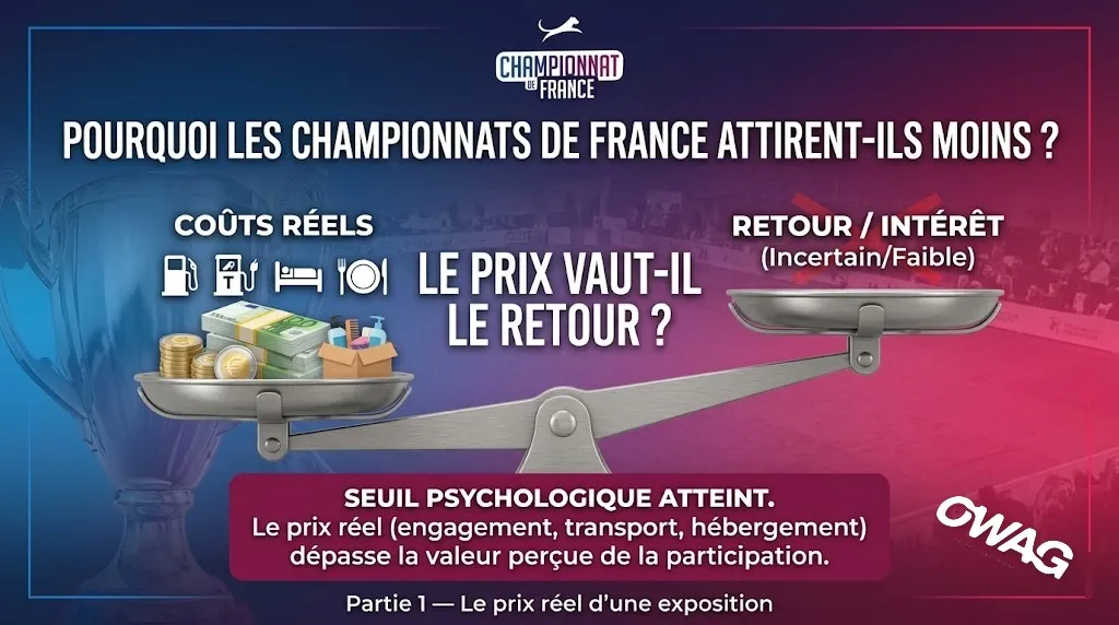 Infographie : le prix réel d'une exposition canine, coûts contre retour.